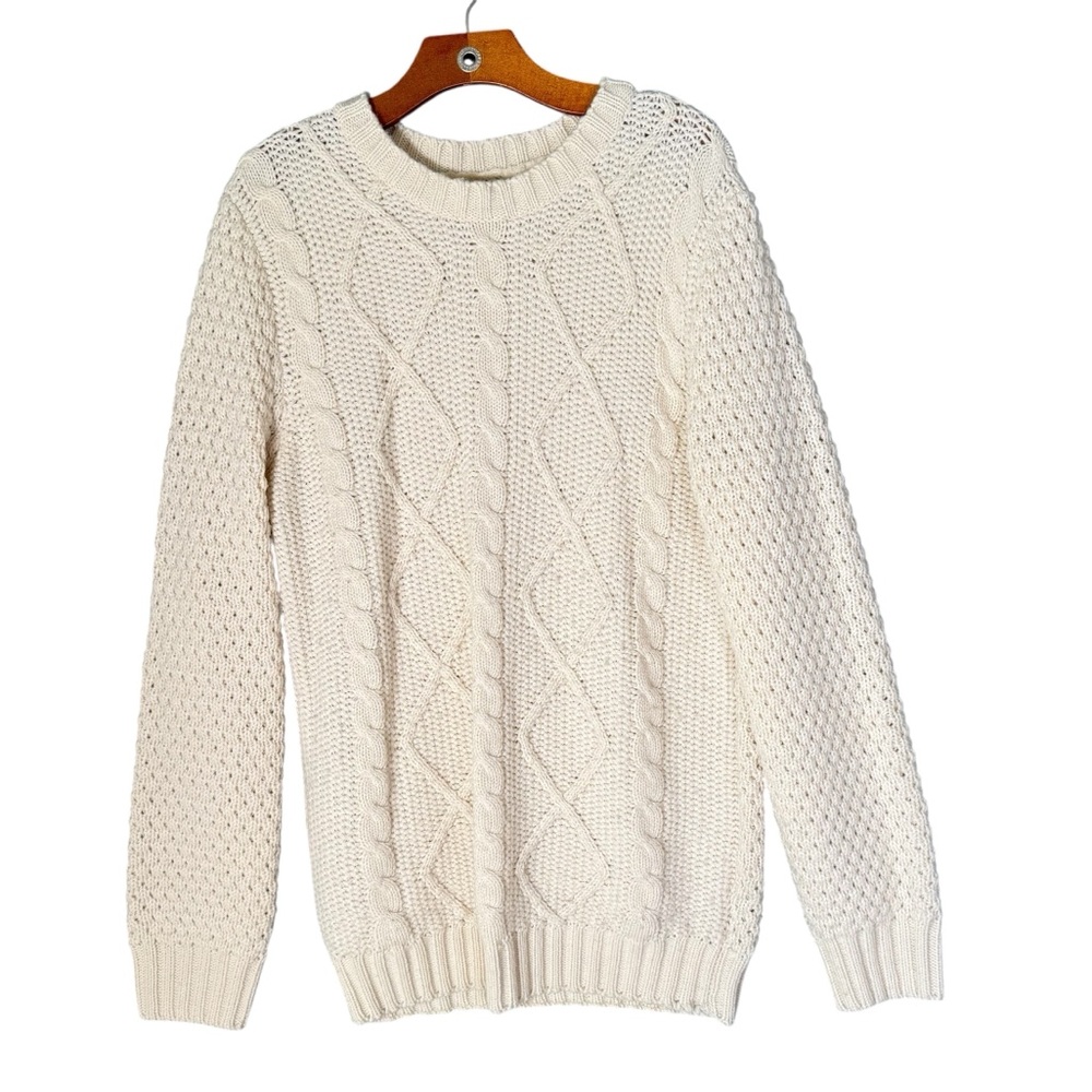 Grafton Men's Cream Cable Knit Sweater Crew Neck Fisherman Wool Blend L